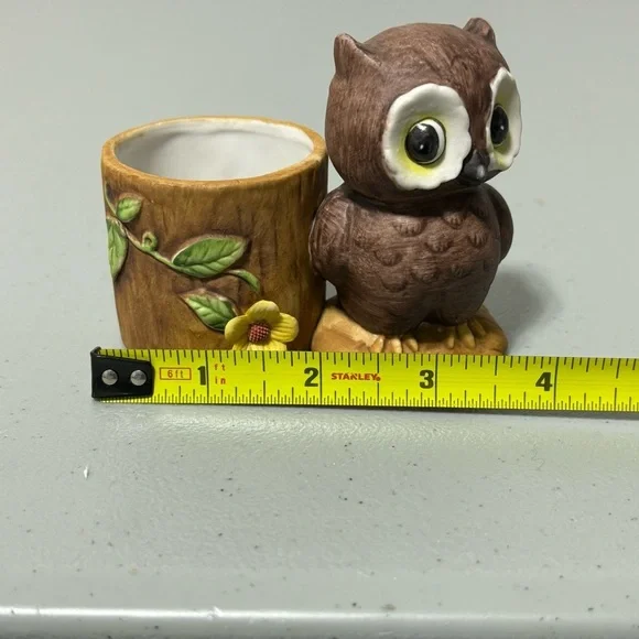 Owl Figurine Tree Stump Flower VTG Made in Korea - Picture 8 of 12